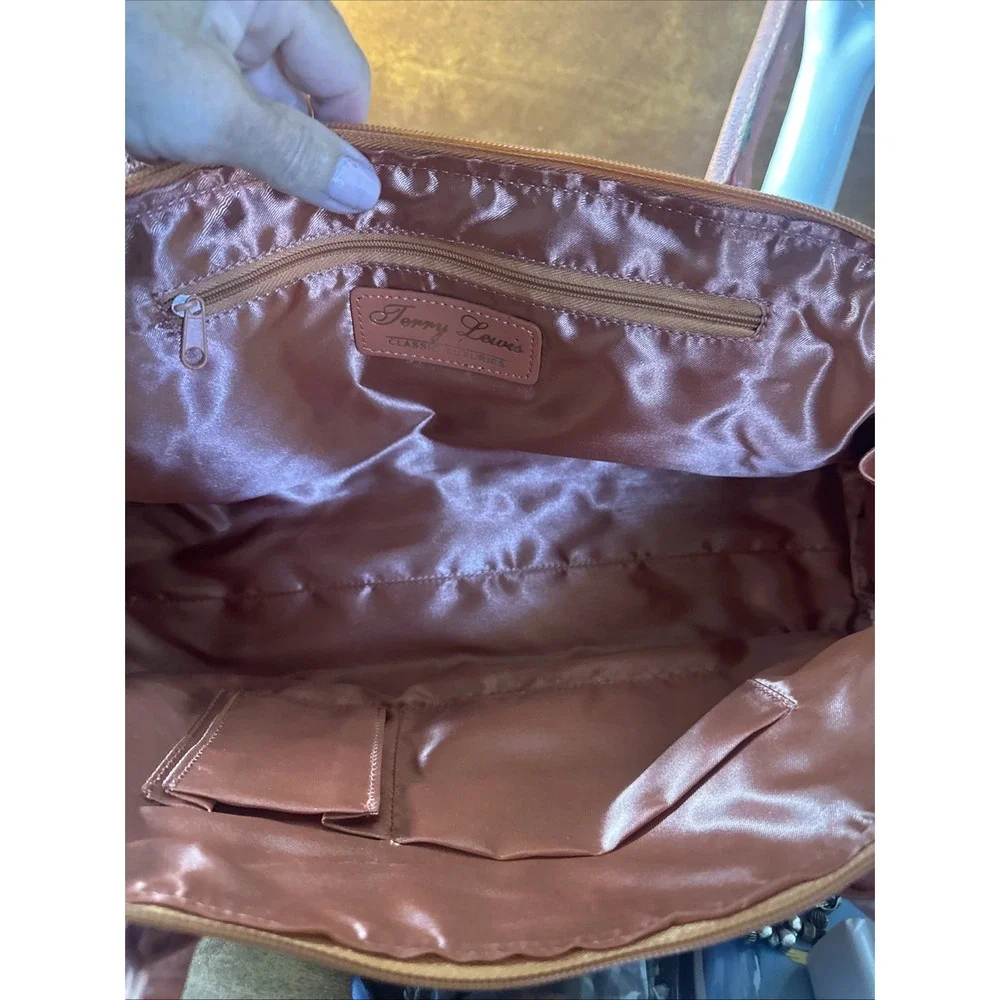 TERRY LEWIS Classic Luxuries Terra-Cotta Orange LEATHER TOTE/Baguette Purse